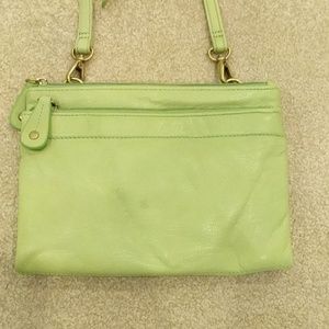 CLARKS green leather crossbody purse